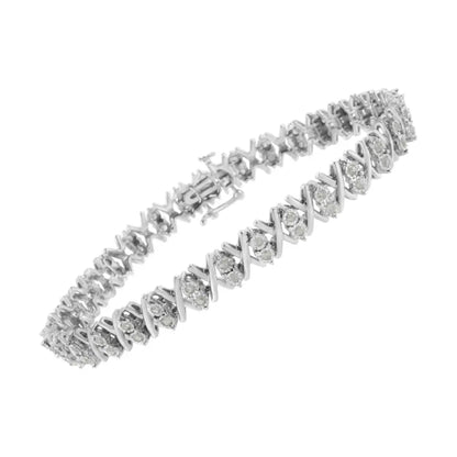 .925 sterling silver 1.0 cttw diamond miracle set x link 7’’ tennis bracelet (i j color i3 clarity) bracelets/bracelet/link