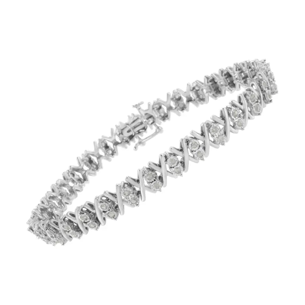 Sterling silver 1.0 cttw rose cut diamond x link 7 inch tennis bracelet bijoux-nyc direct