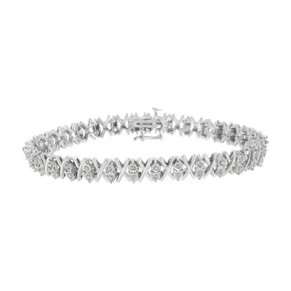 .925 sterling silver 1.0 cttw diamond miracle set x link 7’’ tennis bracelet (i j color i3 clarity) bracelets/bracelet/link