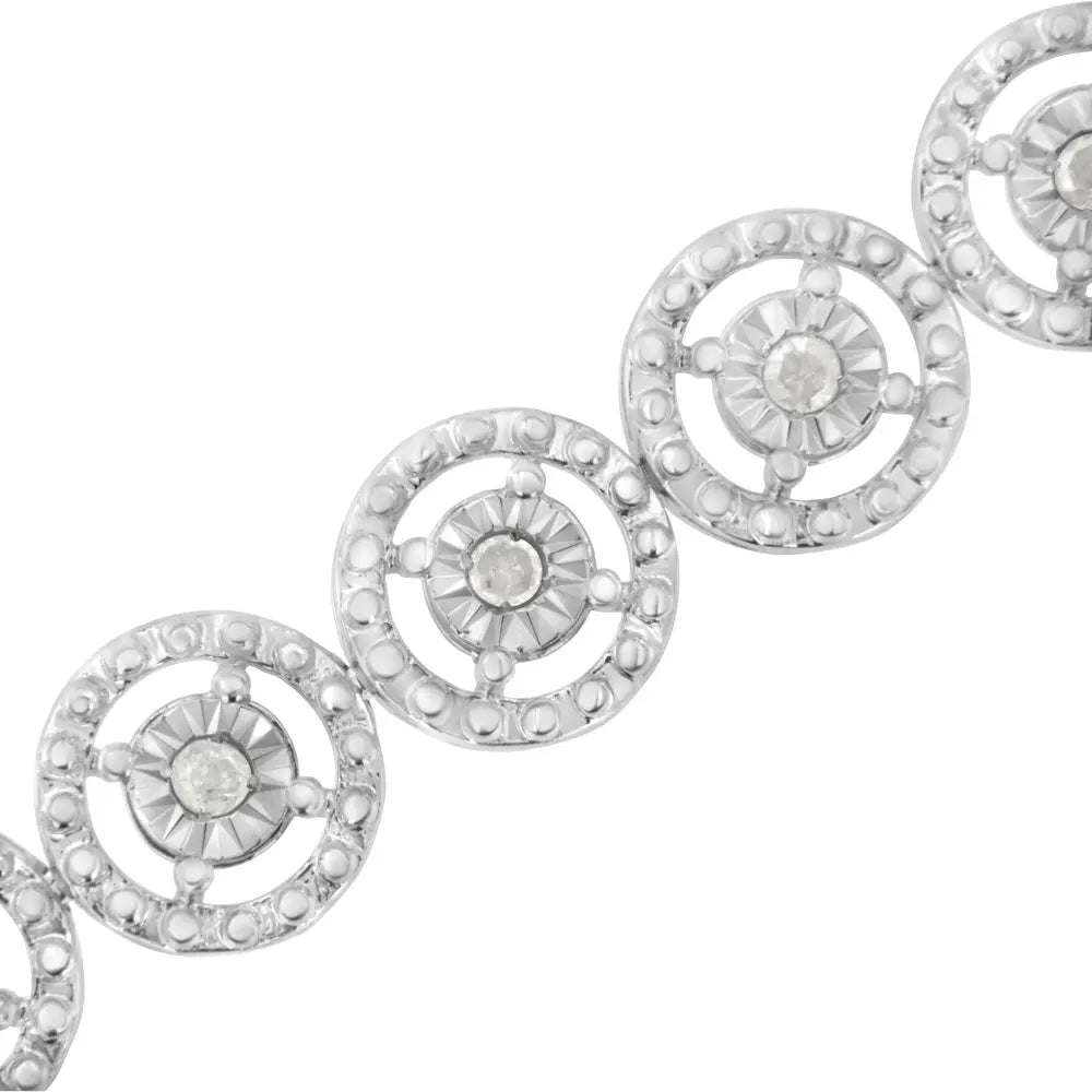 .925 sterling silver 1.0 cttw diamond nested circle miracle set open wheel 7’’ fashion link bracelet (i j color i3 clarity)