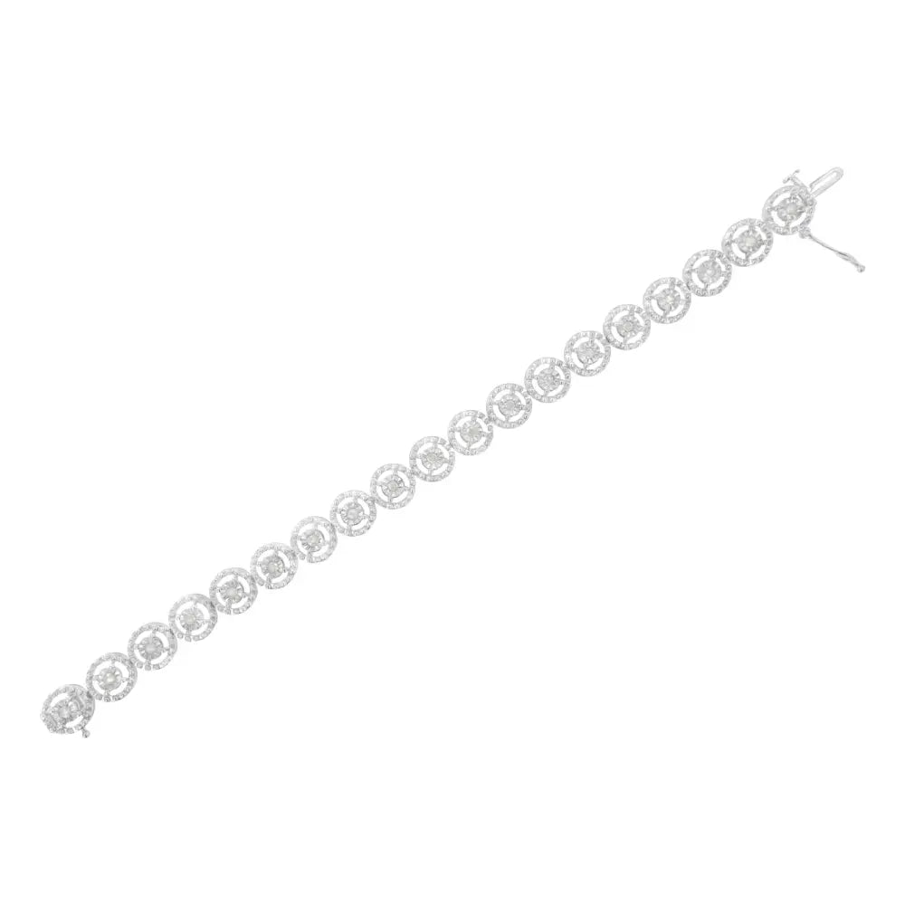 .925 sterling silver 1.0 cttw diamond nested circle miracle set open wheel 7’’ fashion link bracelet (i j color i3 clarity)