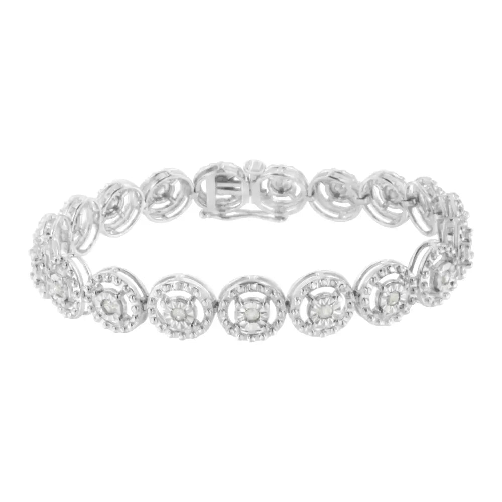 .925 sterling silver 1.0 cttw diamond nested circle miracle set open wheel 7’’ fashion link bracelet (i-j color i3