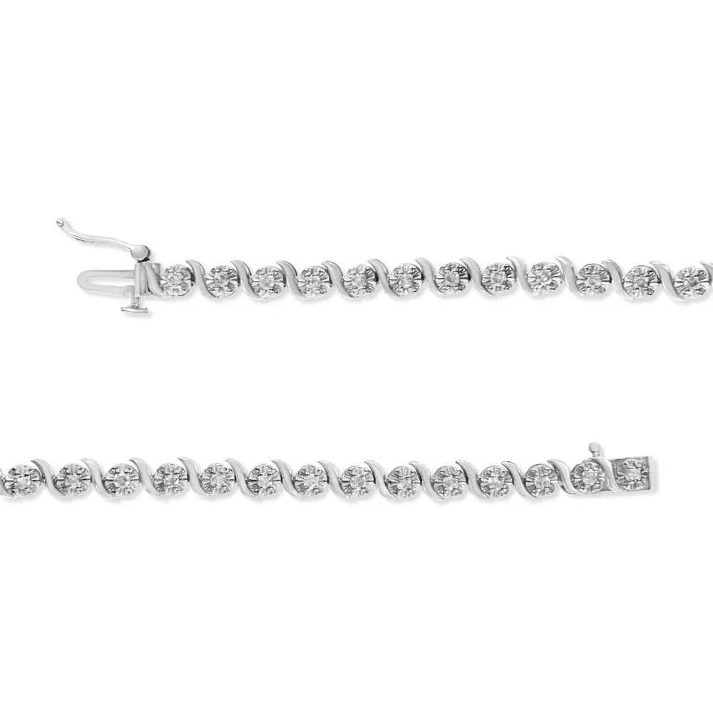 .925 sterling silver 1.0 cttw diamond spiral wave curved link 7’’ tennis bracelet (i j color i3 clarity) bracelets/bracelet/link