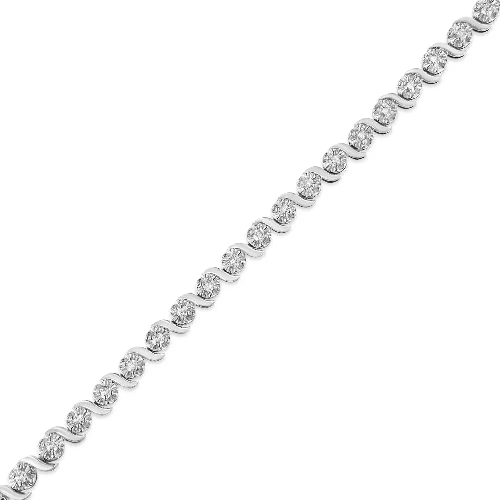 .925 sterling silver 1.0 cttw diamond spiral wave curved link 7’’ tennis bracelet (i j color i3 clarity) bracelets/bracelet/link