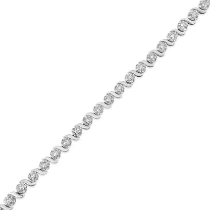 .925 sterling silver 1.0 cttw diamond spiral wave curved link 7’’ tennis bracelet (i j color i3 clarity) bracelets/bracelet/link