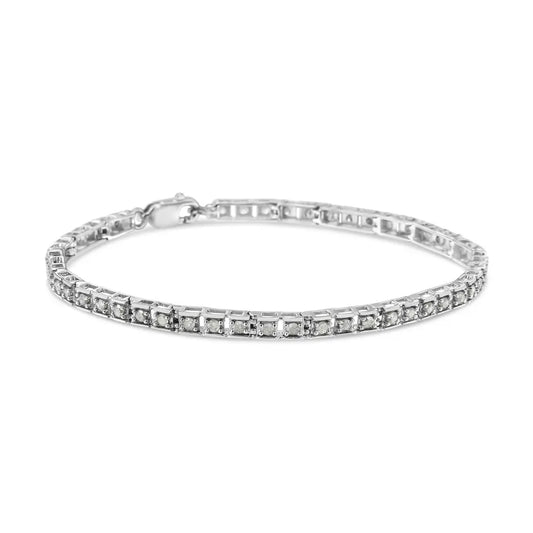 .925 sterling silver 1.0 cttw diamond square hybrid link 7’’ tennis bracelet (i j color i2 i3 clarity) bracelets/bracelet/link