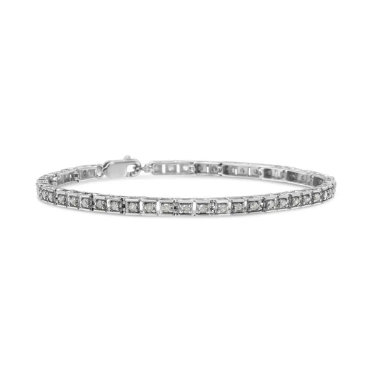 .925 sterling silver 1.0 cttw diamond square hybrid link 7’’ tennis bracelet (i j color i2 i3 clarity) bracelets/bracelet/link