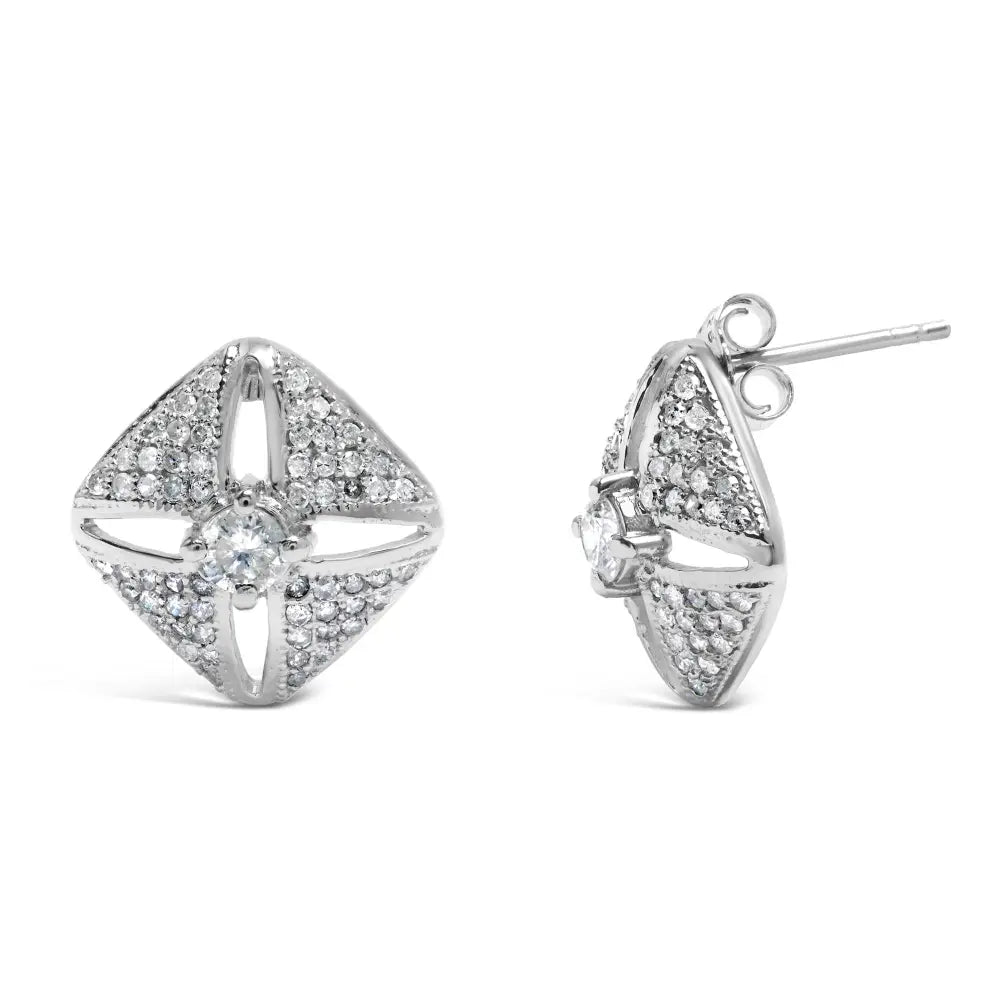 1.0 cttw diamond rhombus stud earrings in.925 sterling silver bijoux-nyc direct