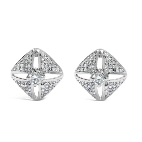 .925 sterling silver 1.0 cttw diamond studded rhombus stud earring (h-i color i2-i3 clarity) bijoux-nyc direct