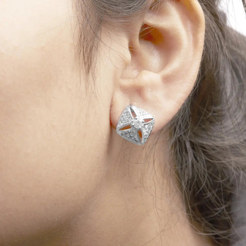 1.0 cttw diamond rhombus stud earrings in.925 sterling silver bijoux-nyc direct