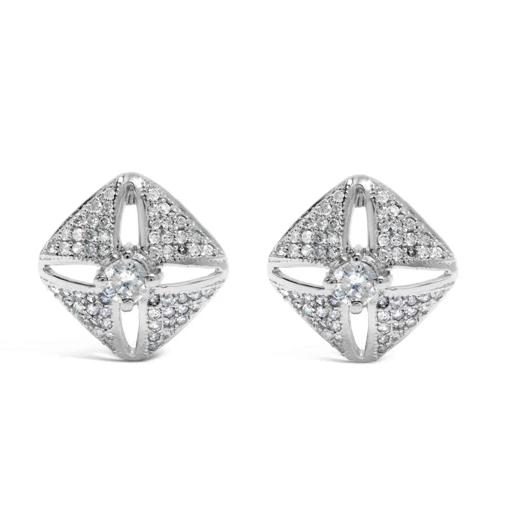.925 Sterling Silver 1.0 Cttw Diamond Studded Rhombus Stud Earring (H-I Color, I2-I3 Clarity) - Bijoux-NYC Direct