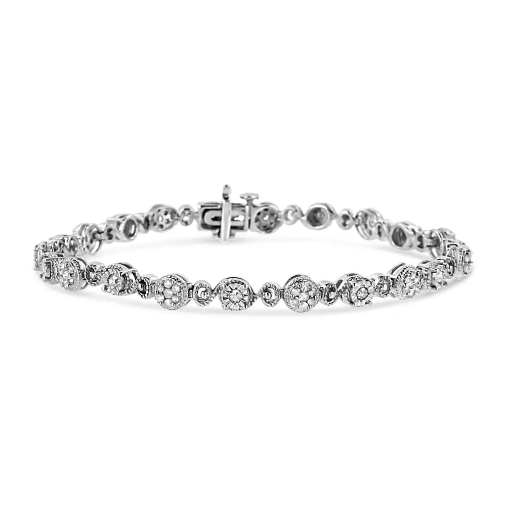 1.0 cttw diamond swirl beaded link bracelet in.925 sterling silver 7.25 bijoux-nyc direct