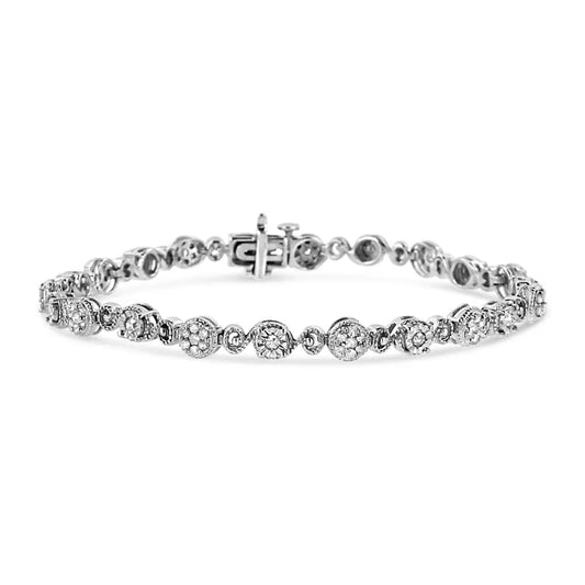 .925 Sterling Silver 1.0 Cttw Diamond Swirl Beaded Link Bracelet (I-J Color, I3-Promo Clarity) - 7.25" Inches - Bijoux-NYC Direct
