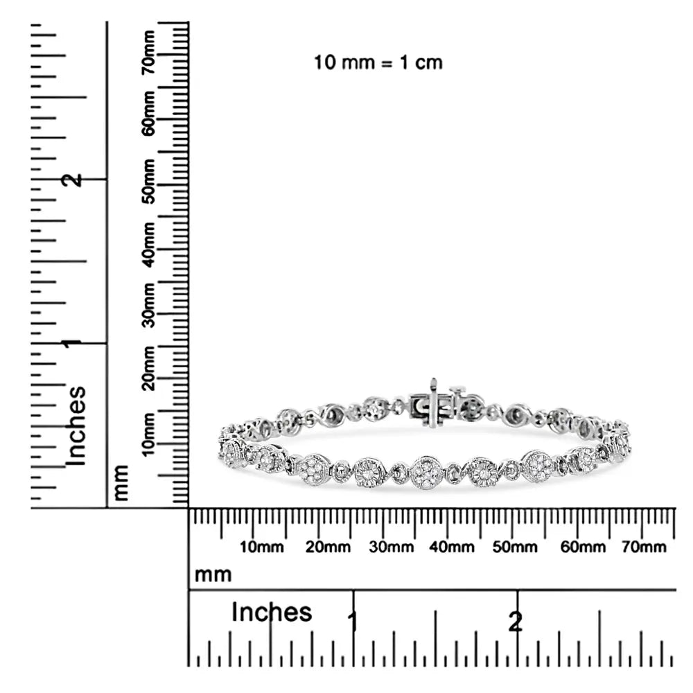 .925 Sterling Silver 1.0 Cttw Diamond Swirl Beaded Link Bracelet (I-J Color, I3-Promo Clarity) - 7.25" Inches - Bijoux-NYC Direct