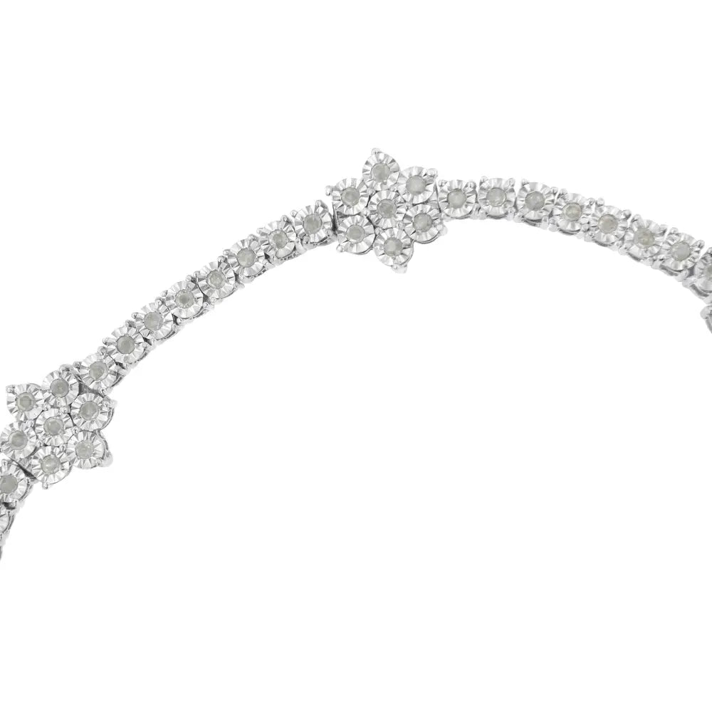 Sterling silver 1.0 cttw diamond floral station tennis bracelet 7.5 inch bijoux-nyc direct