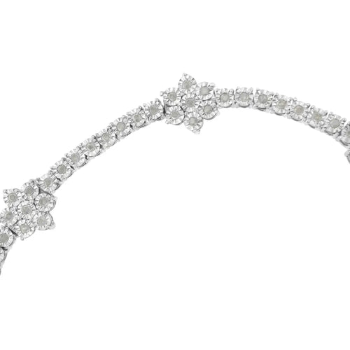 .925 sterling silver 1.0 cttw miracle-set diamond floral station tennis bracelet (i-j color i3 clarity) - 7-1/2’’