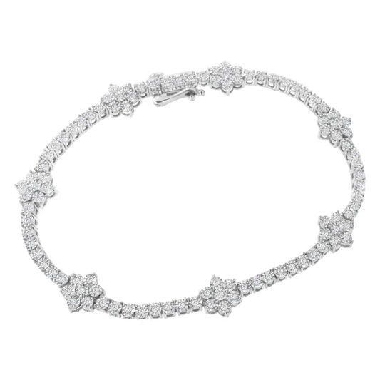 .925 Sterling Silver 1.0 cttw Miracle-Set Diamond Floral Station Tennis Bracelet (I-J Color, I3 Clarity) - 7-1/2" - Bijoux-NYC Direct