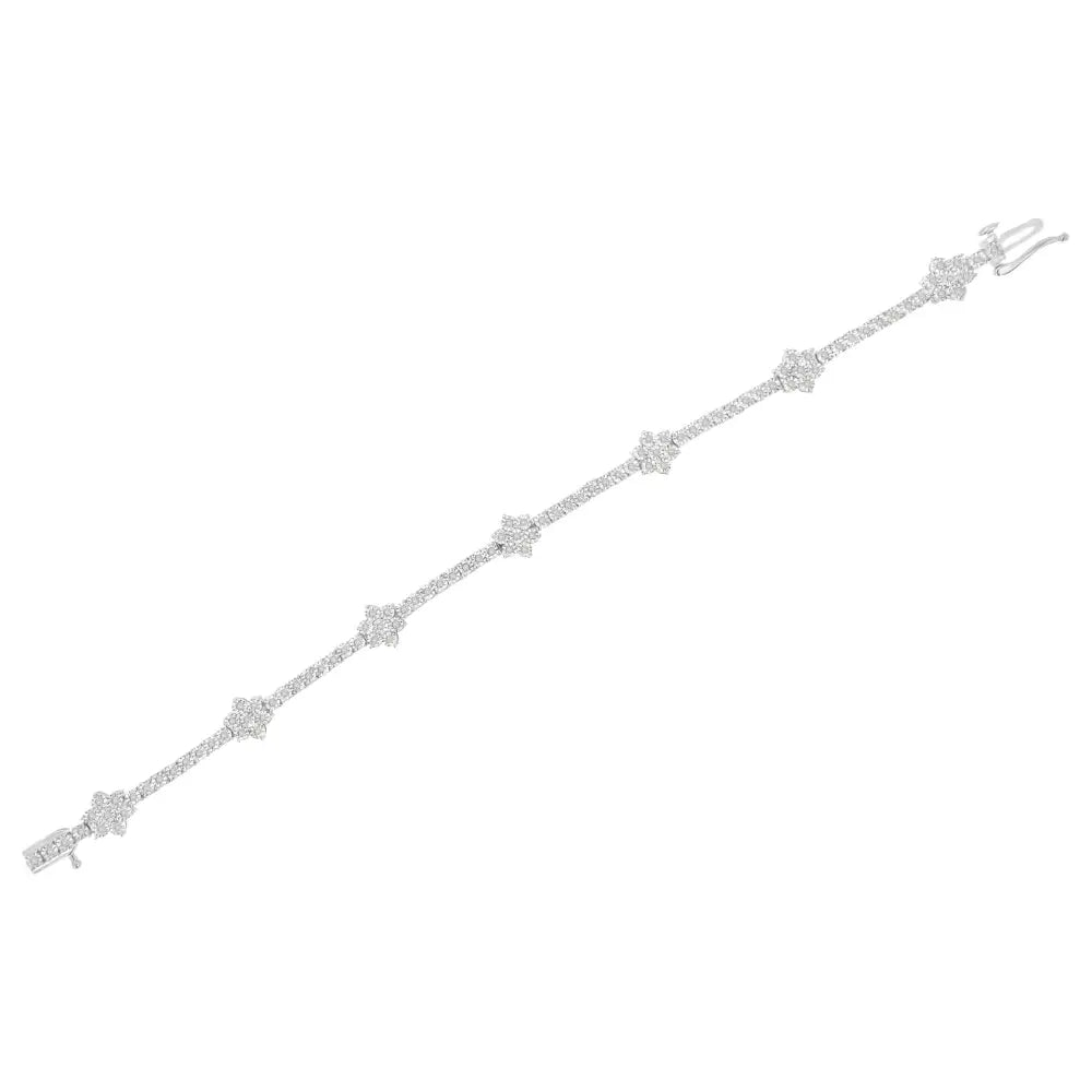 Sterling silver 1.0 cttw diamond floral station tennis bracelet 7.5 inch bijoux-nyc direct