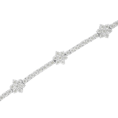 .925 Sterling Silver 1.0 cttw Miracle-Set Diamond Floral Station Tennis Bracelet (I-J Color, I3 Clarity) - 7-1/2" - Bijoux-NYC Direct