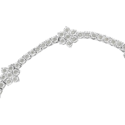 .925 Sterling Silver 1.0 cttw Miracle-Set Diamond Floral Station Tennis Bracelet (I-J Color, I3 Clarity) - 7-1/2" - Bijoux-NYC Direct