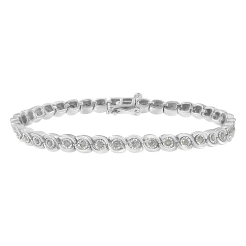 .925 sterling silver 1.0 cttw miracle set diamond spiraling bezel link bracelet(i-j color i3 clarity) -7.25’’