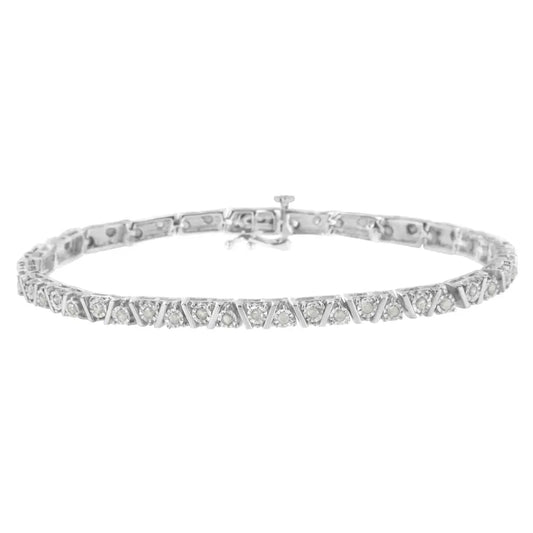 .925 Sterling Silver 1.0 cttw Miracle-Set Diamond Tennis Bracelet (I-J Color, I3 Clarity) - 7.25" - Bijoux-NYC Direct
