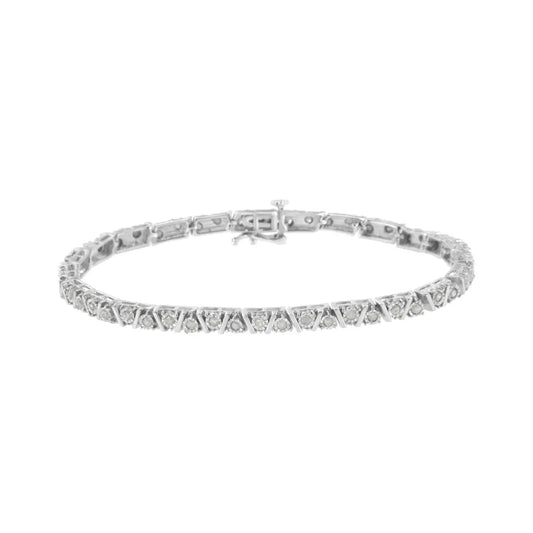 .925 Sterling Silver 1.0 cttw Miracle-Set Diamond Tennis Bracelet (I-J Color, I3 Clarity) - 7.25" - Bijoux-NYC Direct