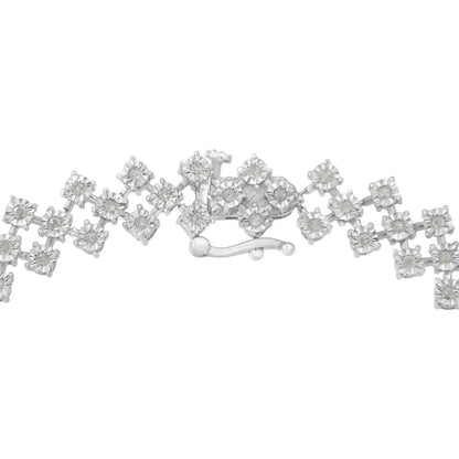 .925 Sterling Silver 1.0 cttw Miracle-Set Round Diamond "Zig Zag" Link Bracelet (I-J Color, I3 Clarity) -7.25 - Bijoux-NYC Direct