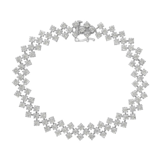 .925 Sterling Silver 1.0 cttw Miracle-Set Round Diamond "Zig Zag" Link Bracelet (I-J Color, I3 Clarity) -7.25 - Bijoux-NYC Direct