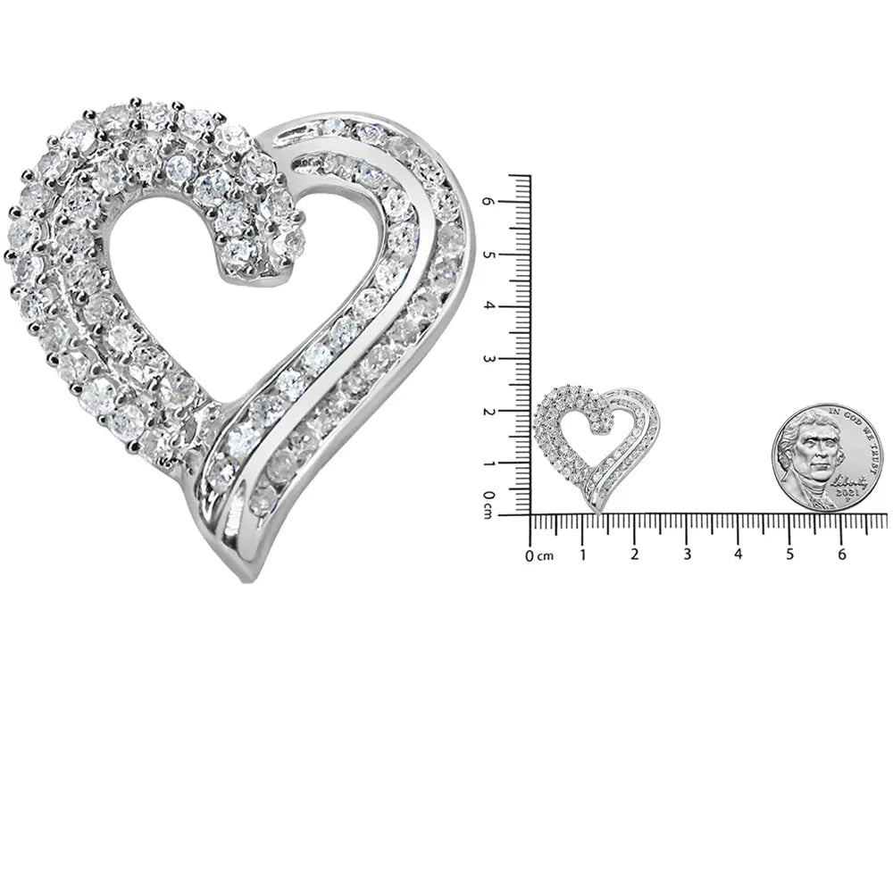 .925 Sterling Silver 1.0 Cttw Prong & Channel-Set Diamond Open work Ribbon Heart Pendant 18" Necklace (I-J Color, I3 Clarity) - Bijoux-NYC Direct