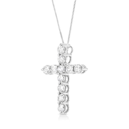 .925 Sterling Silver 1.0 Cttw Prong Set Round-Cut Diamond Cross 18" Pendant Necklace (I-J Color, I2-I3 Clarity) - Bijoux-NYC Direct