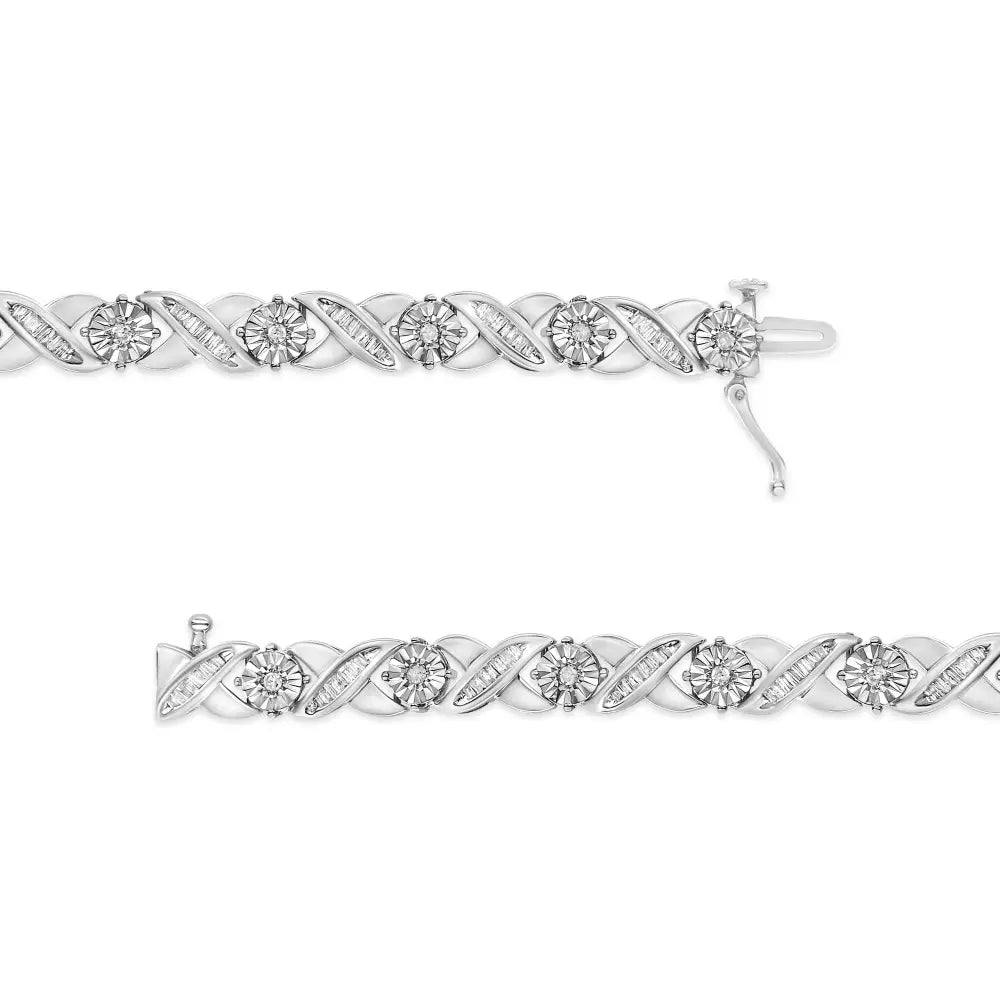 1.08 cttw diamond x link miracle set sterling silver 7 inch tennis bracelet bijoux-nyc direct