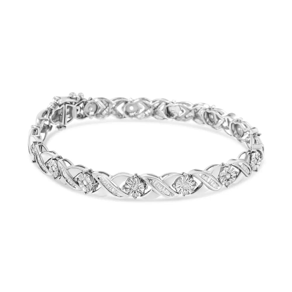 1.08 cttw diamond x link miracle set sterling silver 7 inch tennis bracelet bijoux-nyc direct