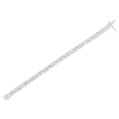 .925 Sterling Silver 1.0 Cttw Round-Brilliant and Baguette Cut Diamond Miracle-Set X-Link 7" Tennis Bracelet (I-J Color, I2-I3 Clarity) - Bijoux-NYC Direct