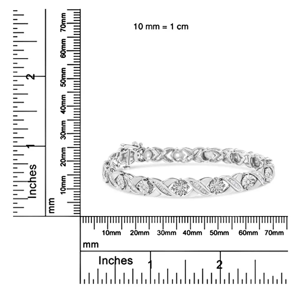 1.08 cttw diamond x link miracle set sterling silver 7 inch tennis bracelet bijoux-nyc direct