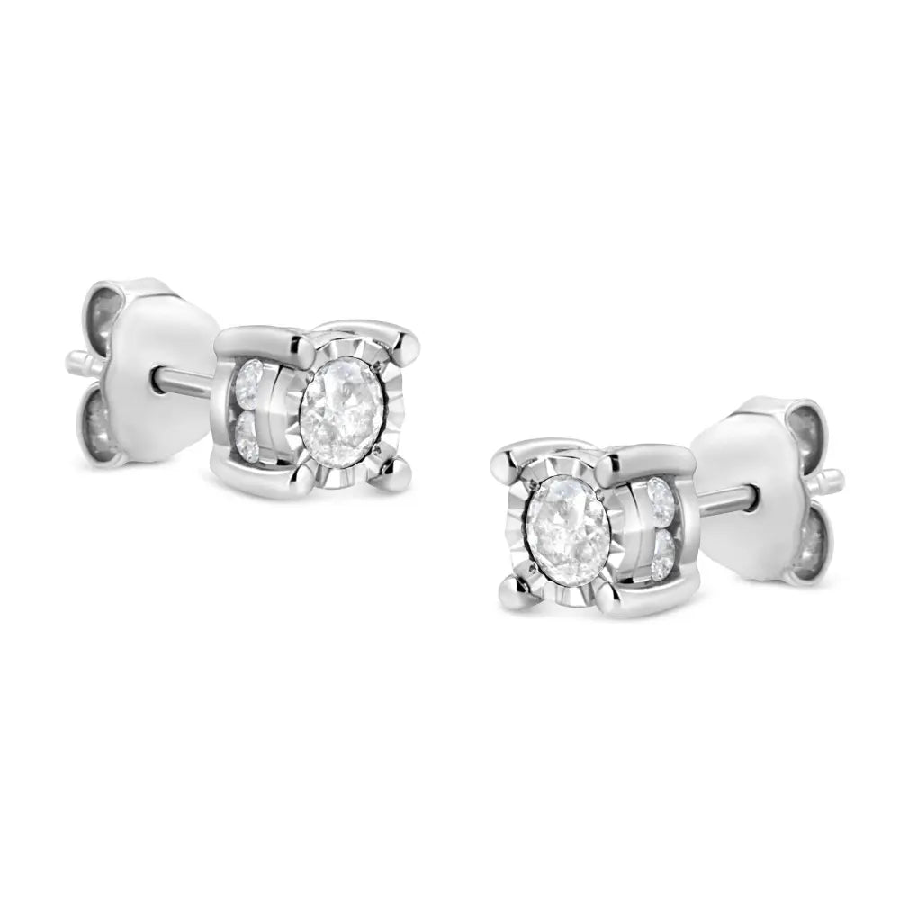 .925 Sterling Silver 1.0 Cttw Round Brilliant-Cut Diamond Miracle-Set Solitaire Stud Earrings (H-I Color, I2-I3 Clarity) - Bijoux-NYC Direct