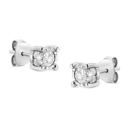 .925 Sterling Silver 1.0 Cttw Round Brilliant-Cut Diamond Miracle-Set Solitaire Stud Earrings (H-I Color, I2-I3 Clarity) - Bijoux-NYC Direct