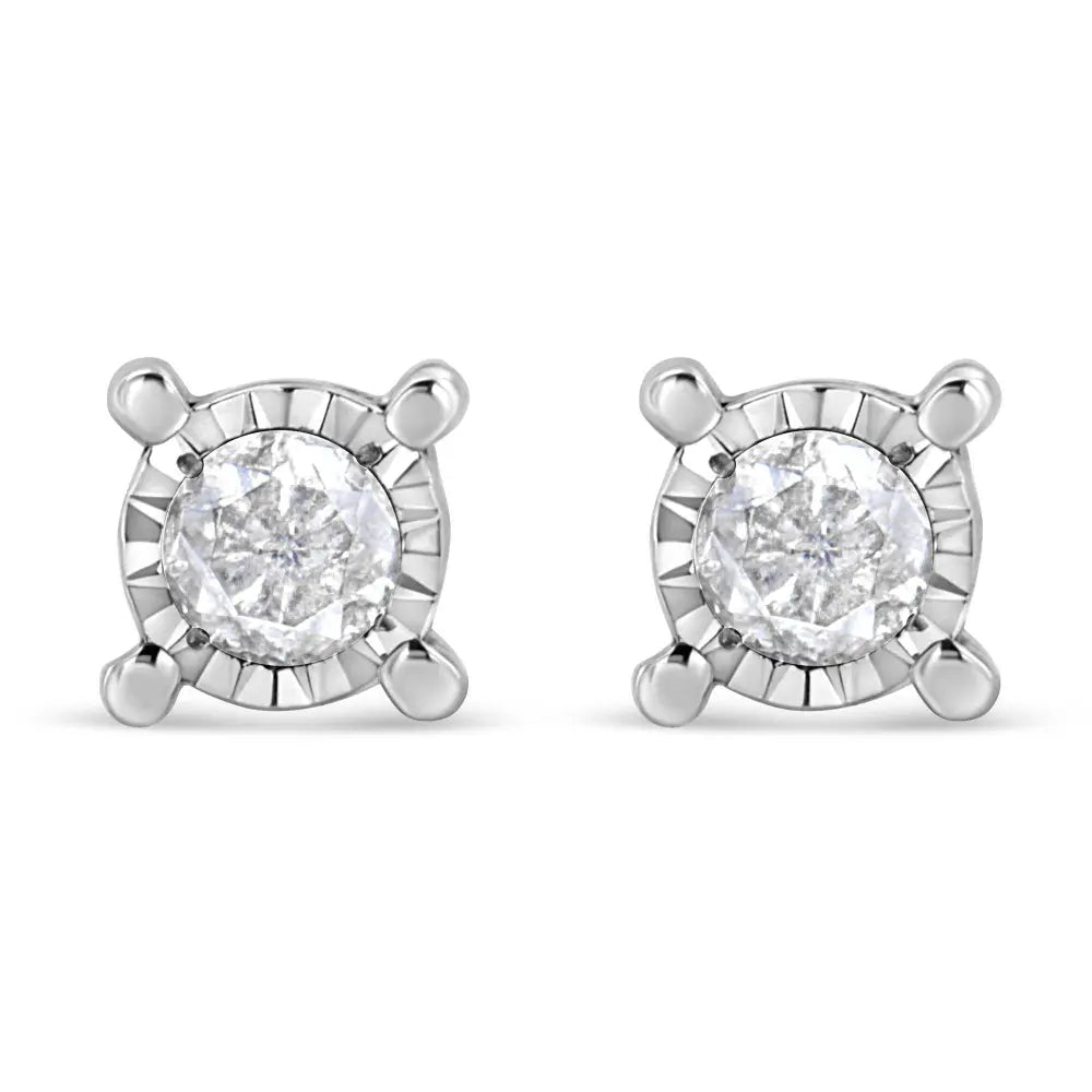 .925 Sterling Silver 1.0 Cttw Round Brilliant-Cut Diamond Miracle-Set Solitaire Stud Earrings (H-I Color, I2-I3 Clarity) - Bijoux-NYC Direct