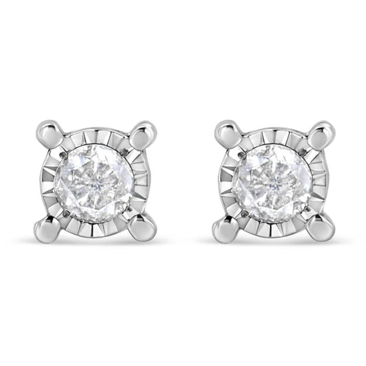 .925 Sterling Silver 1.0 Cttw Round Brilliant-Cut Diamond Miracle-Set Solitaire Stud Earrings (H-I Color, I2-I3 Clarity) - Bijoux-NYC Direct