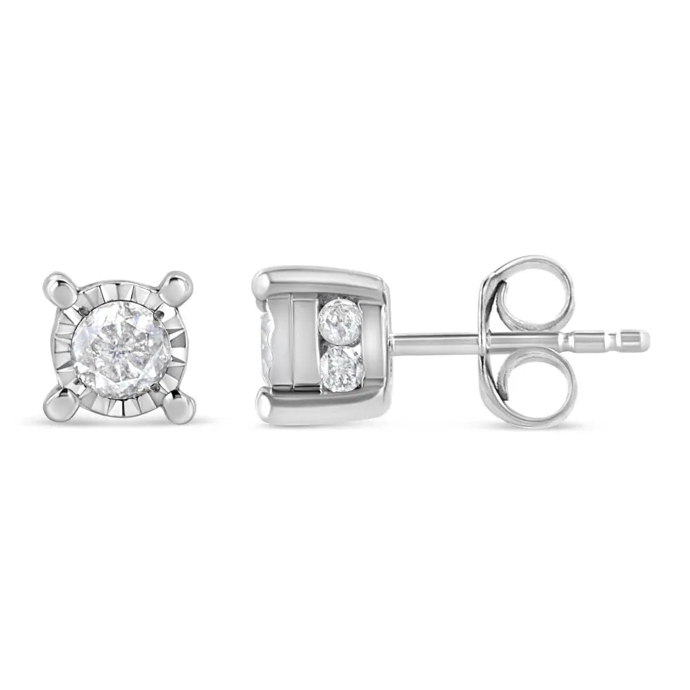 .925 Sterling Silver 1.0 Cttw Round Brilliant-Cut Diamond Miracle-Set Solitaire Stud Earrings (H-I Color, I2-I3 Clarity) - Bijoux-NYC Direct