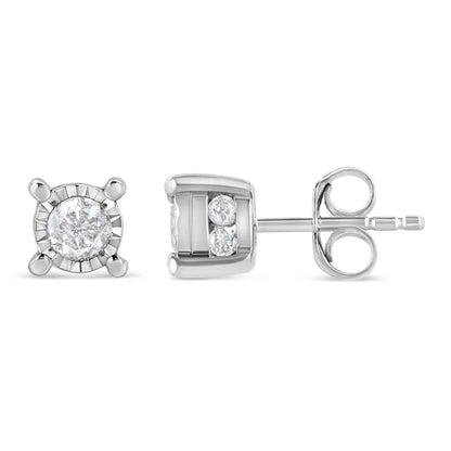 .925 Sterling Silver 1.0 Cttw Round Brilliant-Cut Diamond Miracle-Set Solitaire Stud Earrings (H-I Color, I2-I3 Clarity) - Bijoux-NYC Direct