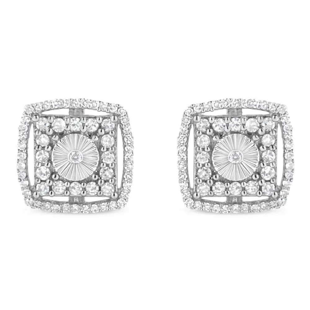 1.00 cttw round diamond double halo disc stud earrings in sterling silver bijoux-nyc direct