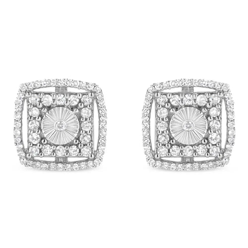.925 sterling silver 1.0 cttw round diamond double halo and disc stud earring (i-j color i2-i3 clarity) bijoux-nyc
