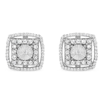 .925 Sterling Silver 1.0 Cttw Round Diamond Double Halo and Disc Stud Earring (I-J Color, I2-I3 Clarity) - Bijoux-NYC Direct