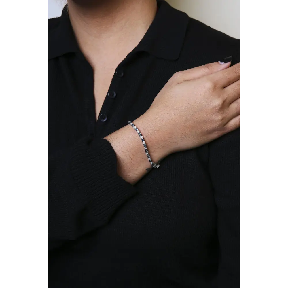 .925 Sterling Silver 1.0 Cttw with Alternating Round White Diamond and Round Treated Blue Diamond Tennis Bracelet (Blue and I-J Color, I3 Clarity) - Size 7" Inches - Bijoux-NYC Direct