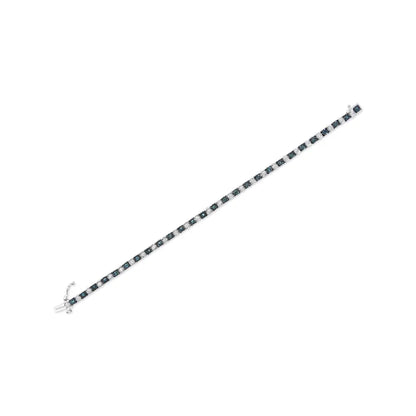 .925 Sterling Silver 1.0 Cttw with Alternating Round White Diamond and Round Treated Blue Diamond Tennis Bracelet (Blue and I-J Color, I3 Clarity) - Size 7" Inches - Bijoux-NYC Direct