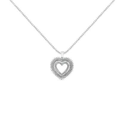 .925 Sterling Silver 1.0 Ctw Diamond Shadow Open Heart Halo 18" Pendant Necklace (I-J Color, I1-I2 Clarity) - Bijoux-NYC Direct