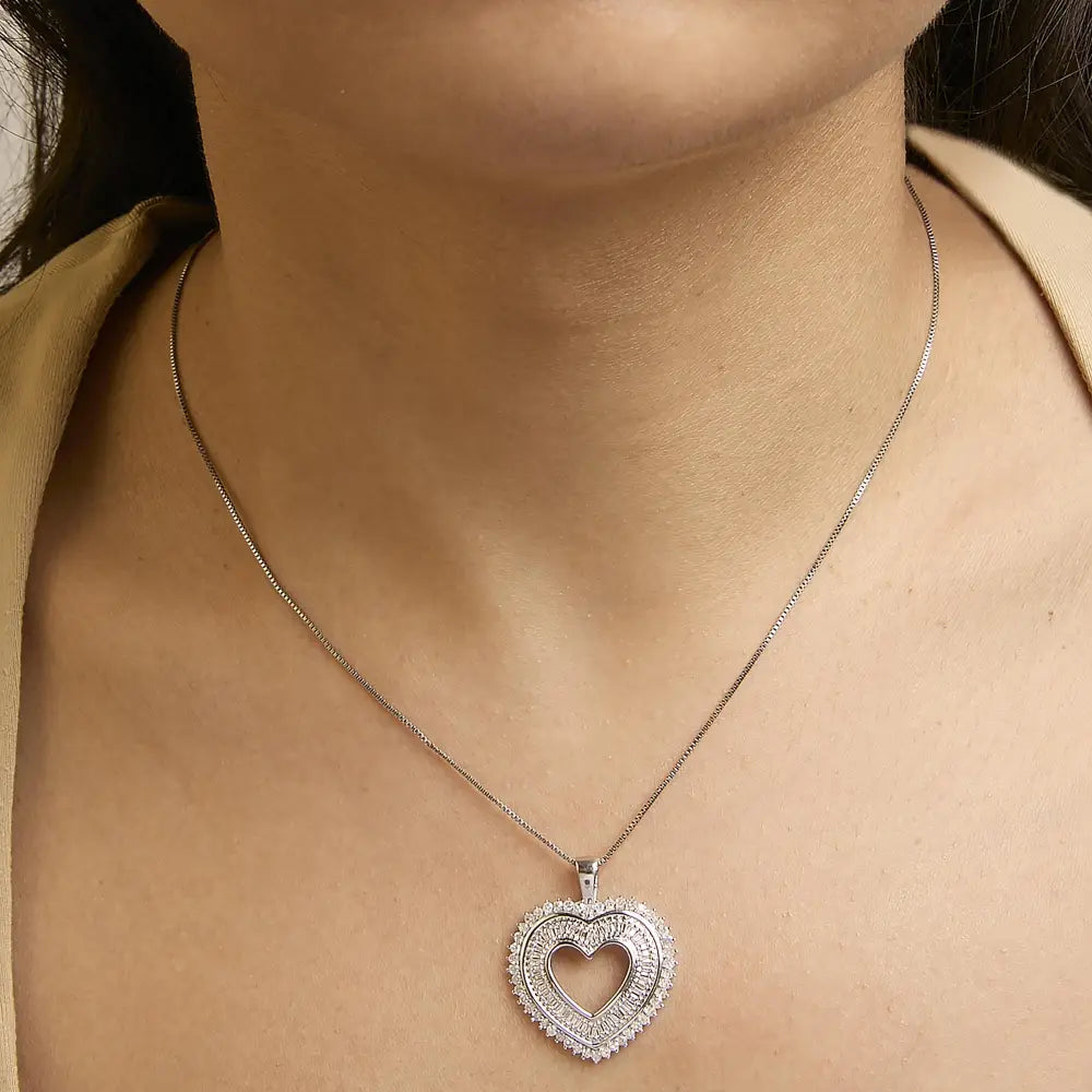 Diamond shadow open heart pendant in sterling silver 1.0 cttw bijoux-nyc direct