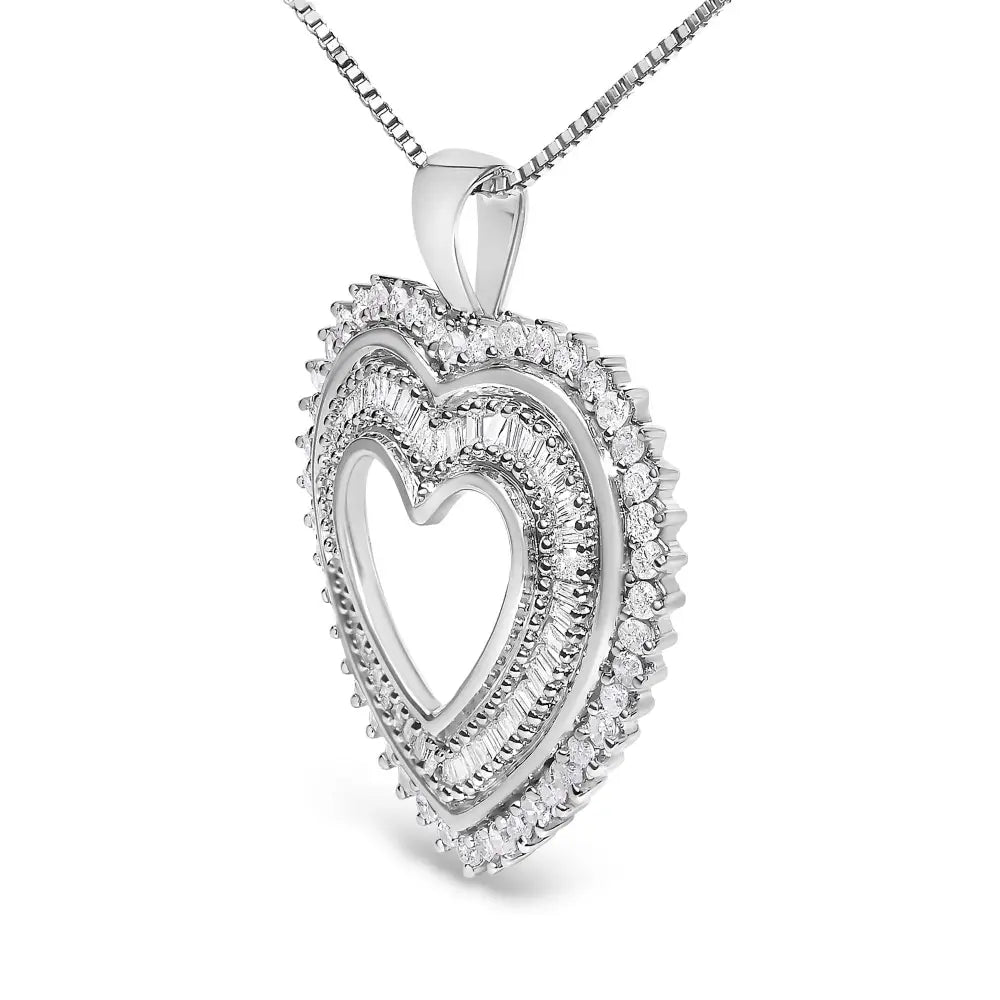Diamond shadow open heart pendant in sterling silver 1.0 cttw bijoux-nyc direct