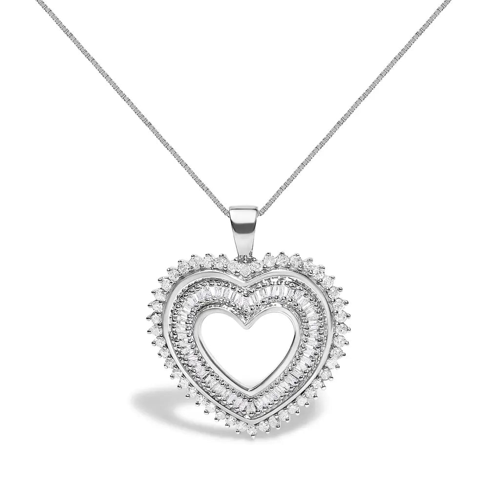 Diamond shadow open heart pendant in sterling silver 1.0 cttw bijoux-nyc direct